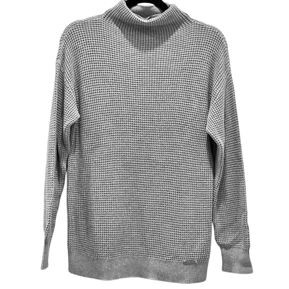 Michael Kors Men's Cozy Gray Pull Over Waffle Knit Mock Sweater Medium